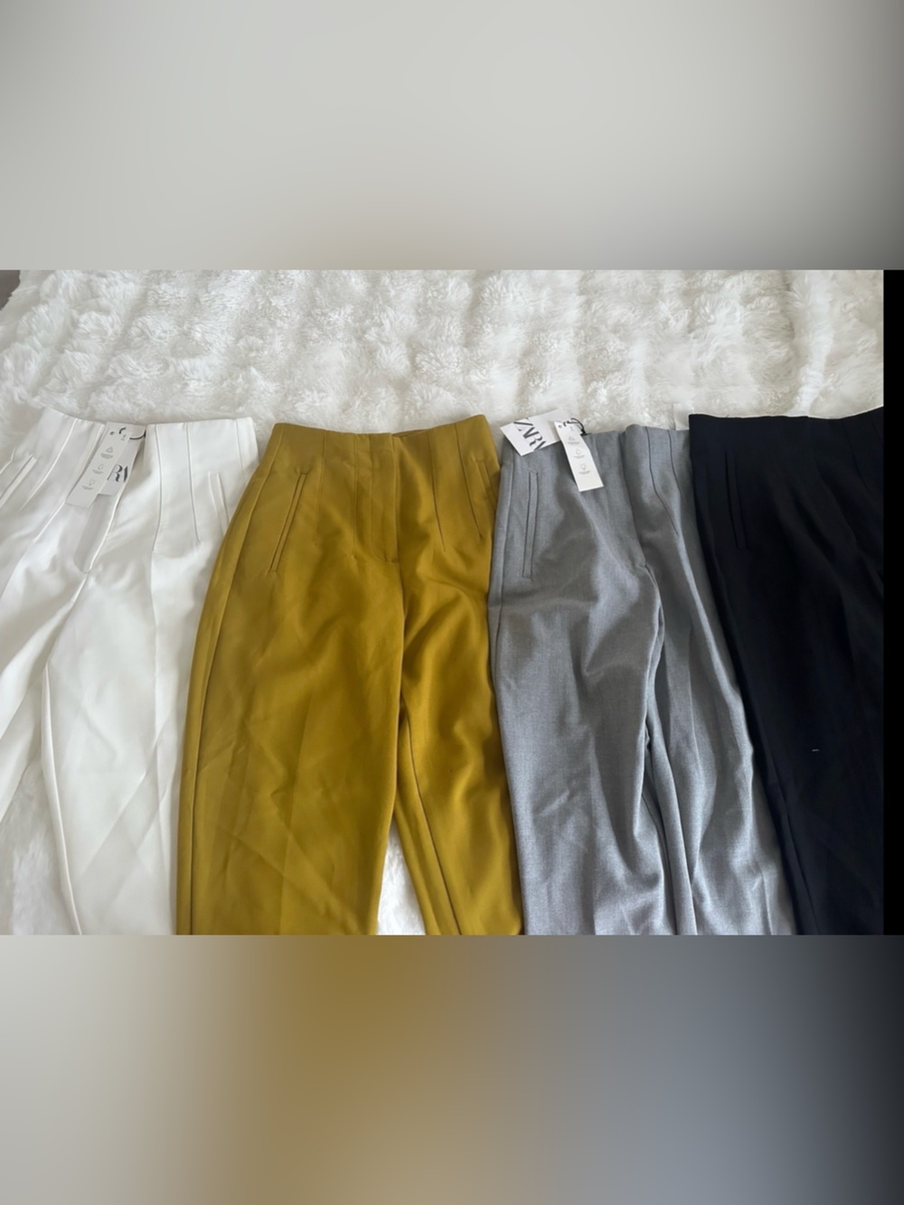 Zara High-Waist Pleated Dress Pants — Cream